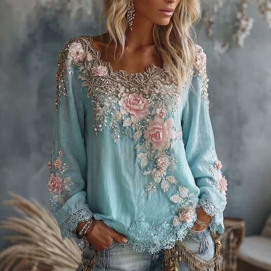 Women's Crew Neck Floral T Shirt