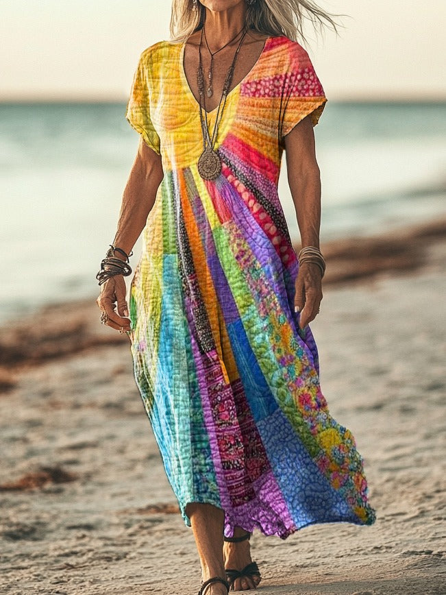 Women's Multicolor Boho Maxi Dress in Multicolor