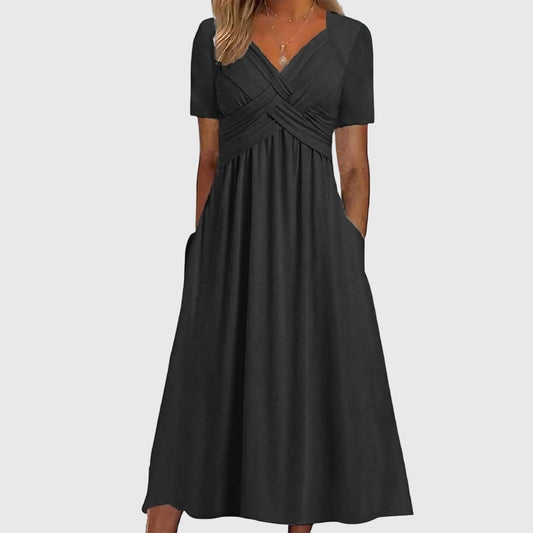 Women's Tummy Control Midi Dress in Black