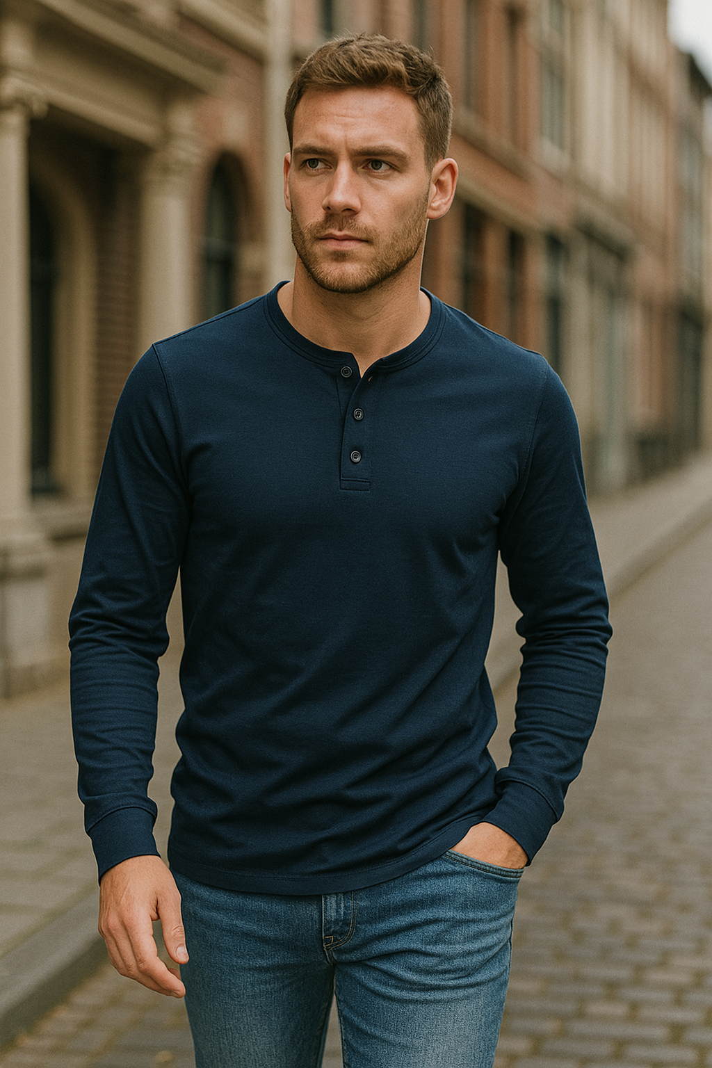 Men's Navy Blue Long Sleeve Shirt