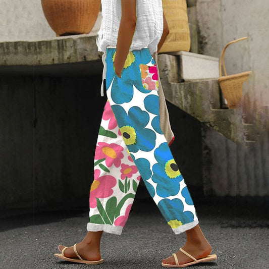 Women's Floral Comfort Trousers in Blue