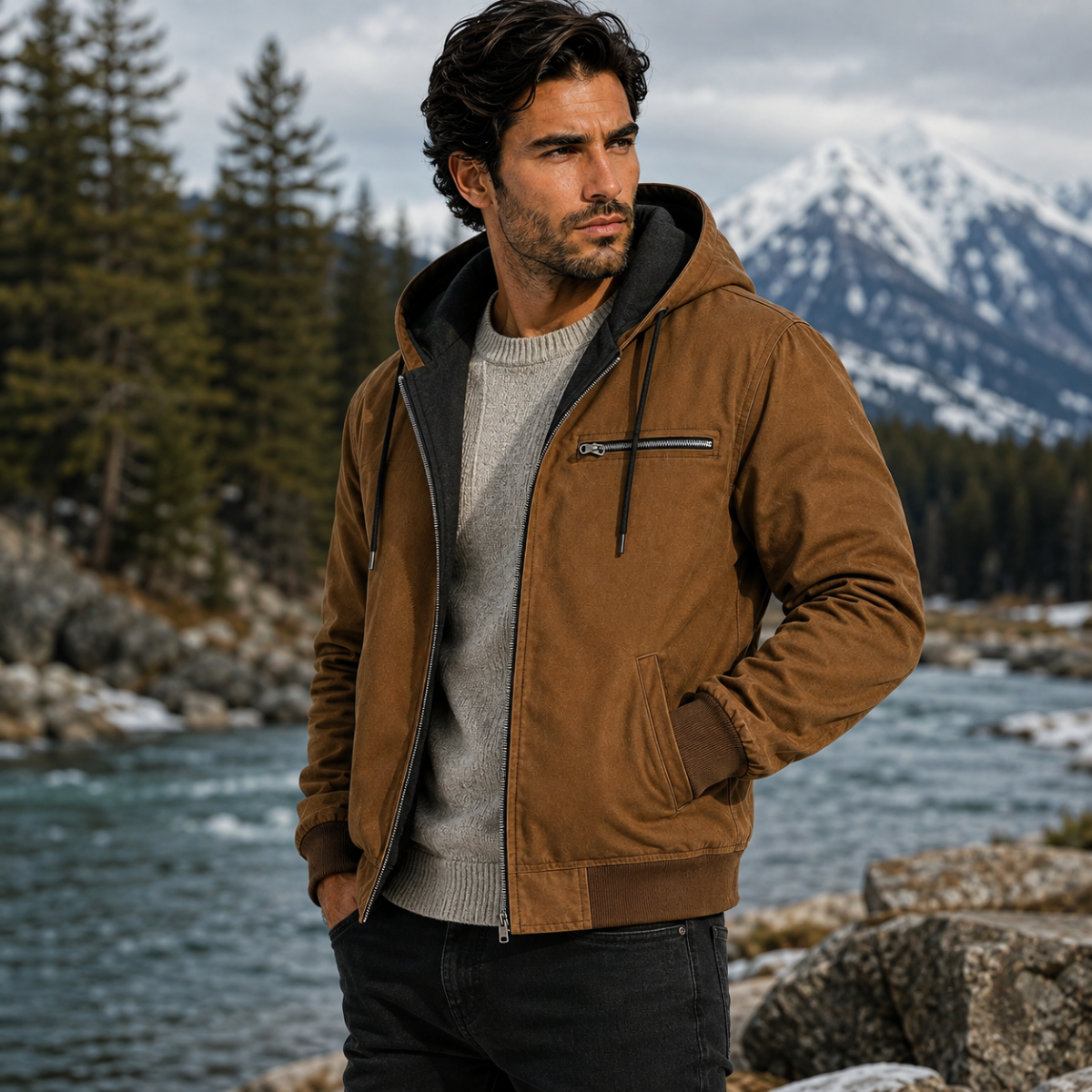 Men's Hooded Fleece Lined Winter Coat