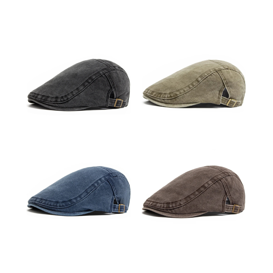 Men's Retro Buckle Strap Denim Flat Cap view 9