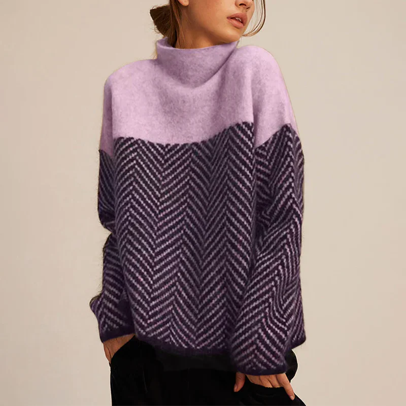 Women's Herringbone Colour Block Roll Neck Jumper view 5