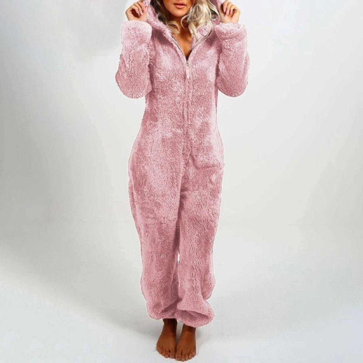 Women's Hooded Zip Up Fleece Jumpsuit view 4