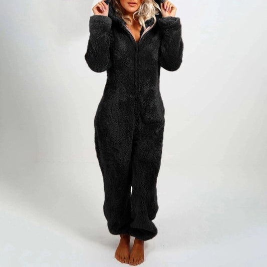 Women's Hooded Zip Up Fleece Jumpsuit view 2