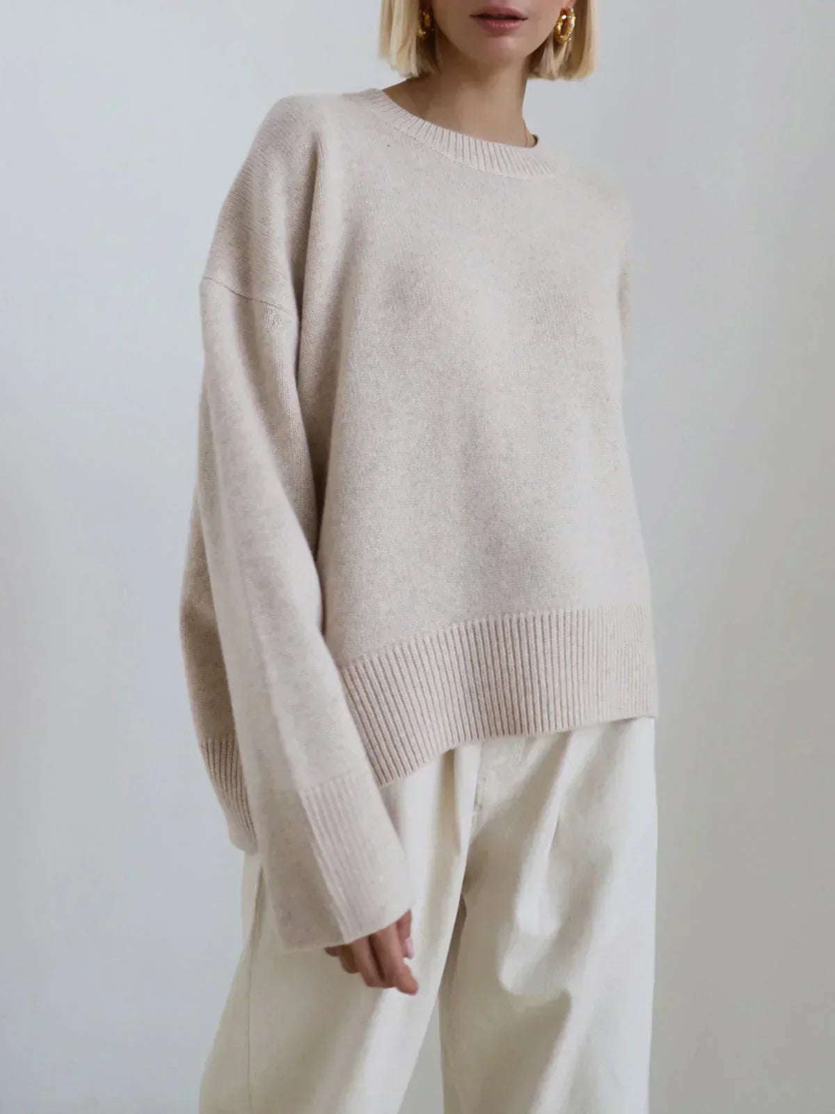 Women's Knitted Oversized Crew Neck Draped Jumper view 7