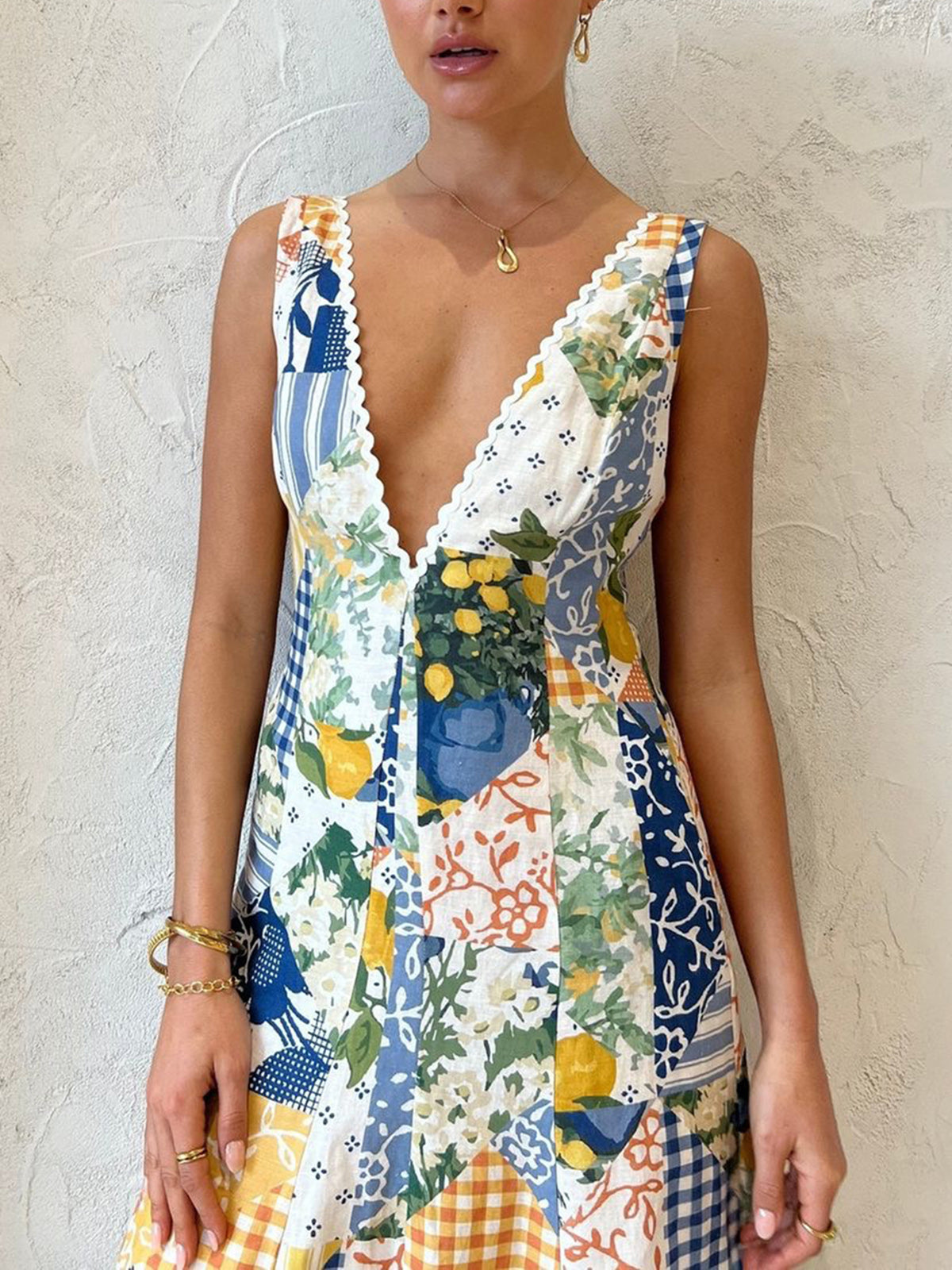 Women's Patchwork V Neck Maxi Dress view 4