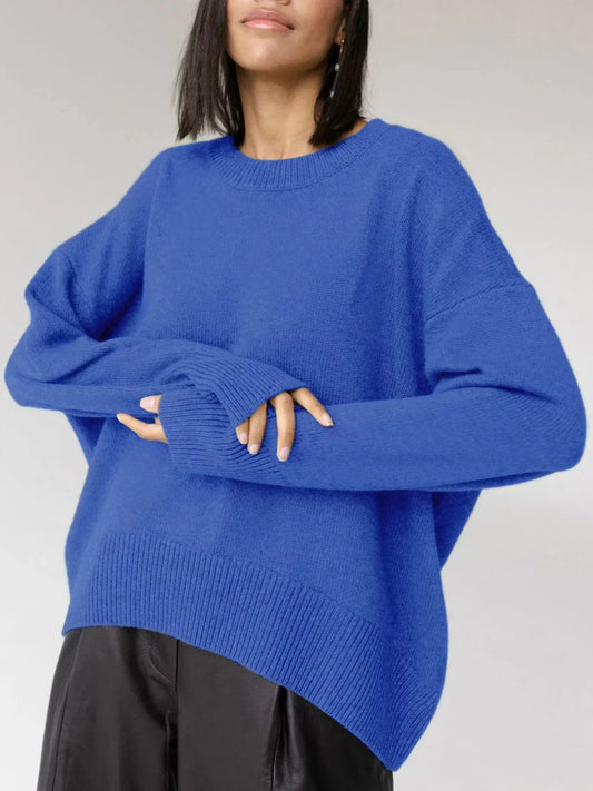 Women's Knitted Oversized Crew Neck Draped Jumper view 2