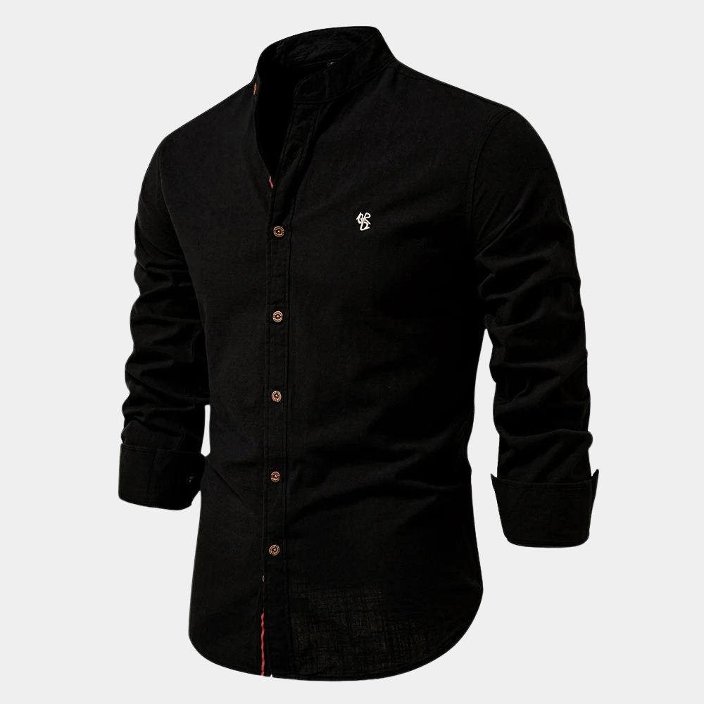 Men's Stand Collar Mandarin Collar Shirt in Black