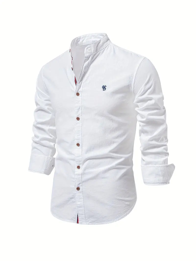 Men's Army green Long Sleeve Casual Shirt in White