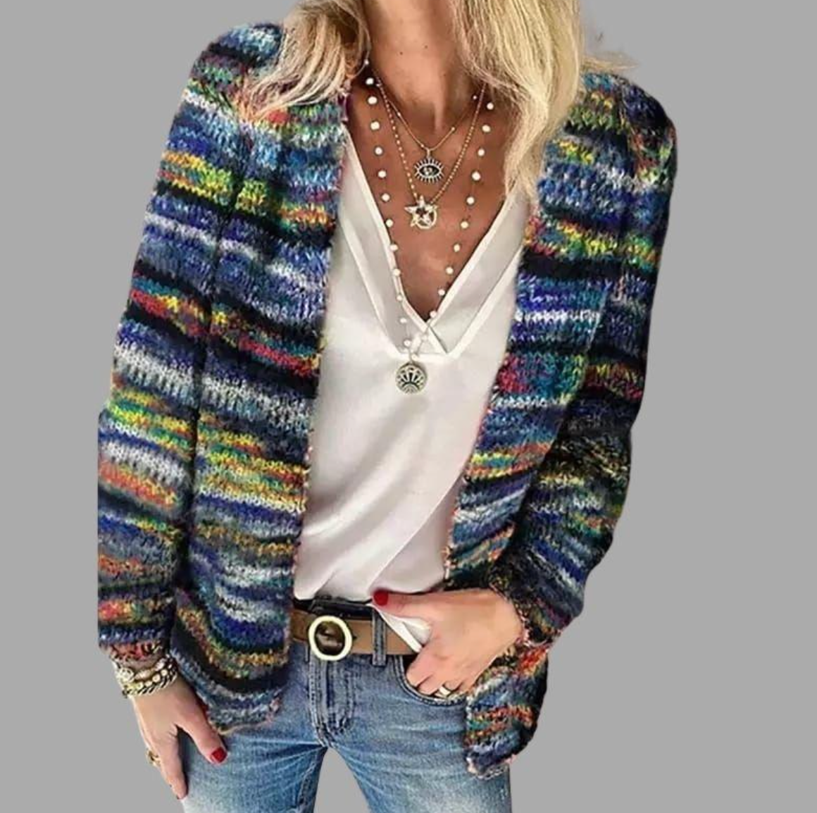 Women's Striped Knitted Cardigan view 2