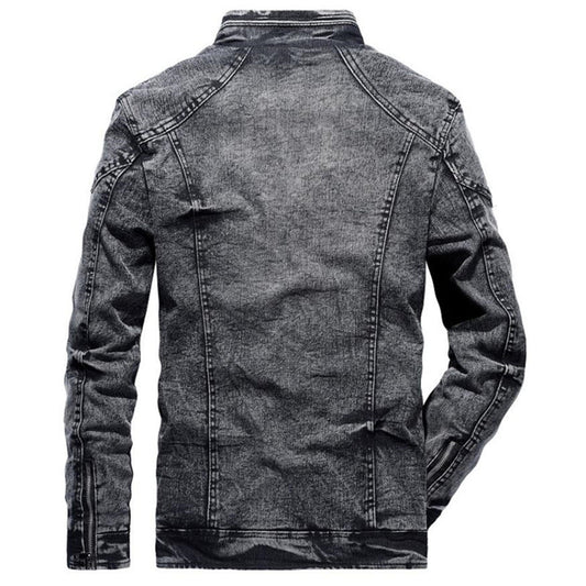 Men's Stand Collar Zip Up Denim Jacket