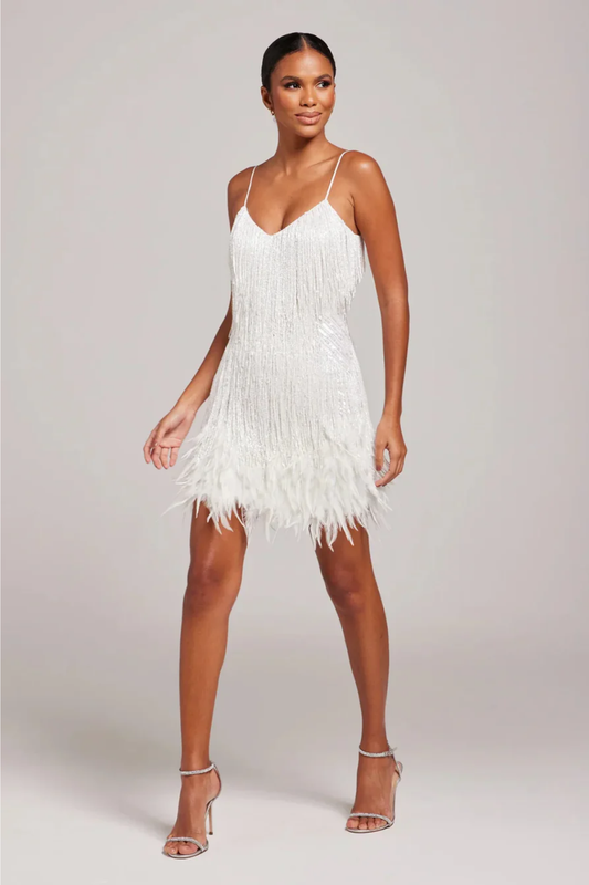 Women's Sequin Feather Trim Mini Dress