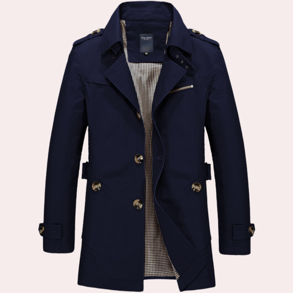 Men's Khaki Trench Coat in Dark Blue