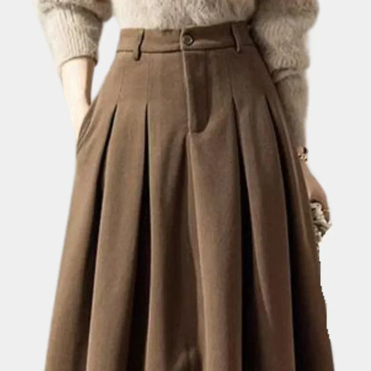 Women's High Waisted Pleated Button Front Skirt