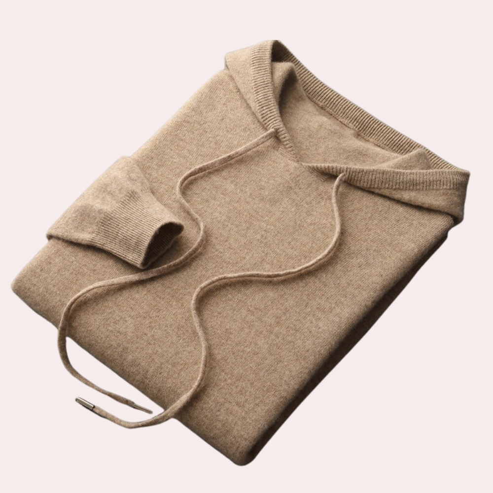 Men's Drawstring Knitted Pullover Hoodie in Khaki