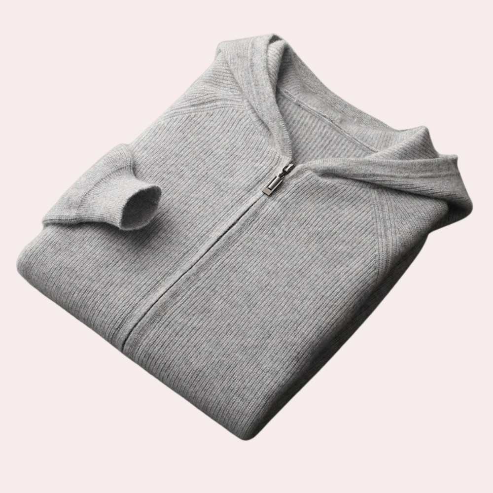 Men's Raglan Sleeve Zip Up Knitted Hoodie in Grey