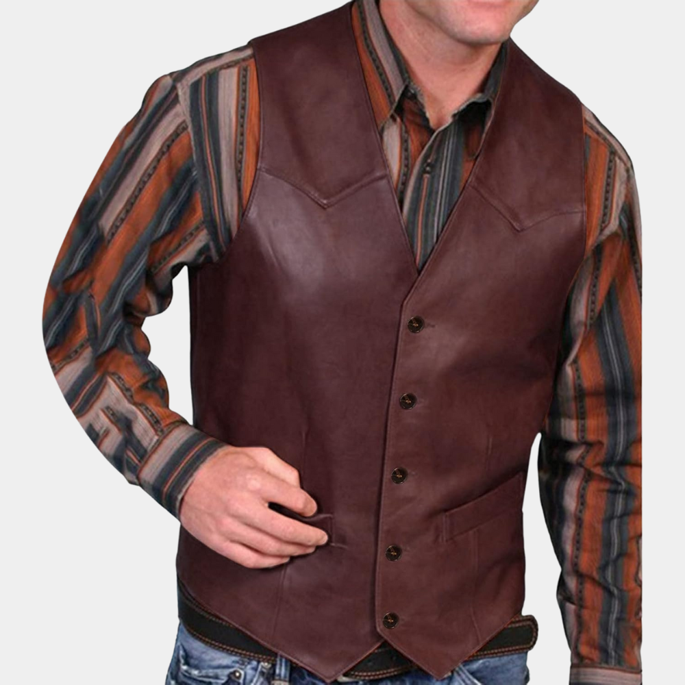 Men's Brown Gilet in Red