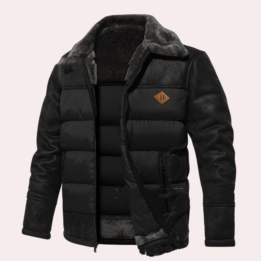 Men's Dark Brown Winter Coat in Black