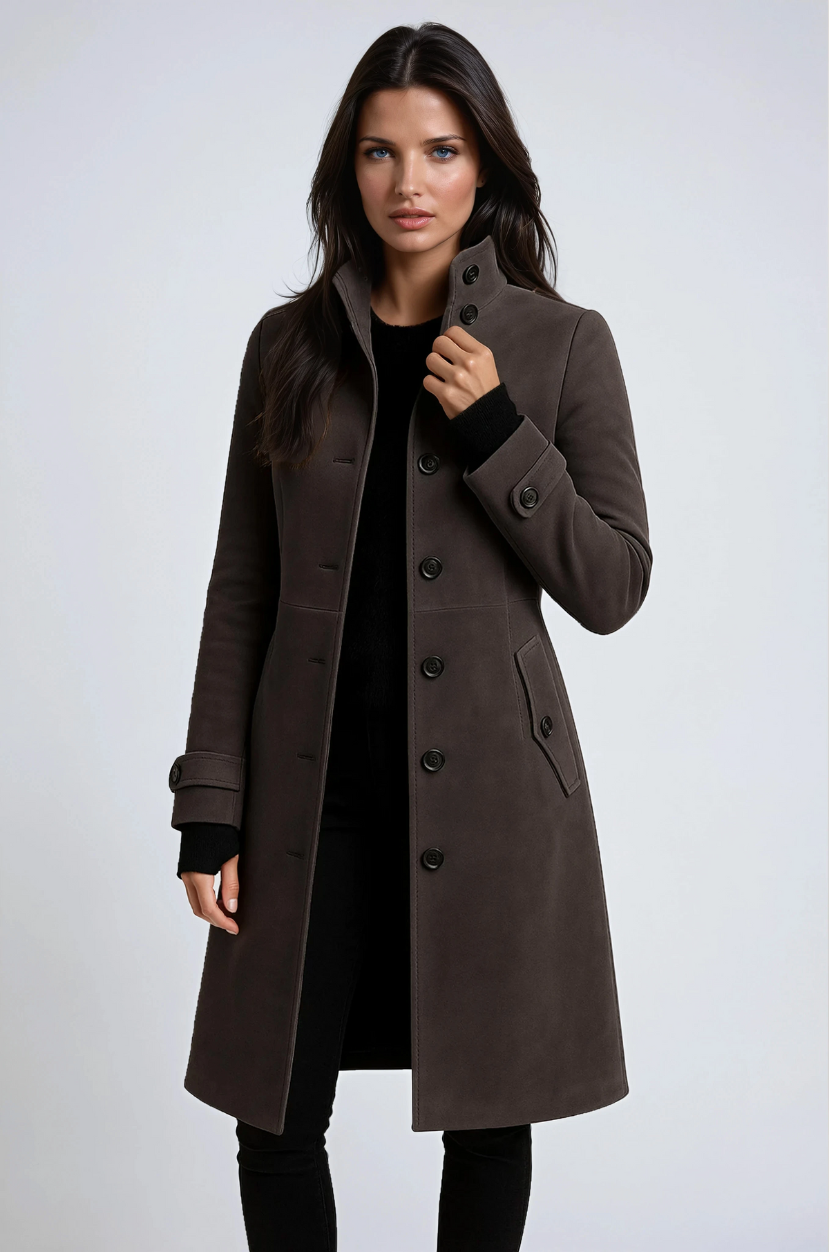 Women's Stand Collar Longline Trench Coat view 3