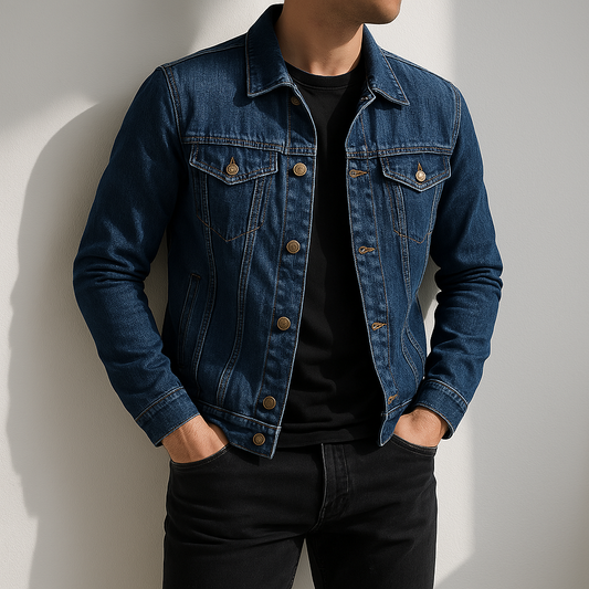 Men's Navy Blue Denim Jacket in Navy Blue