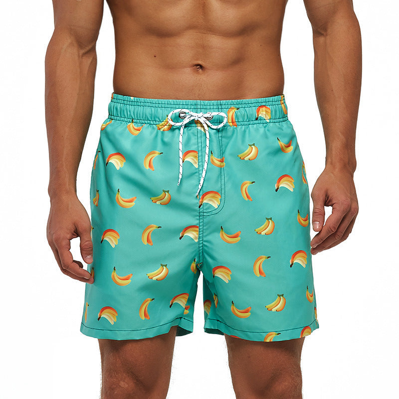 Men's Printed Drawstring Quick Dry Swim Shorts in Light Green