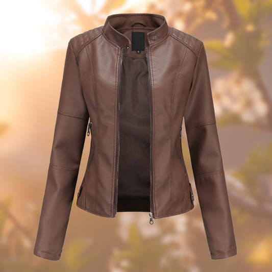 Women's Slim Fit Zip Up Faux Leather Biker Jacket view 2