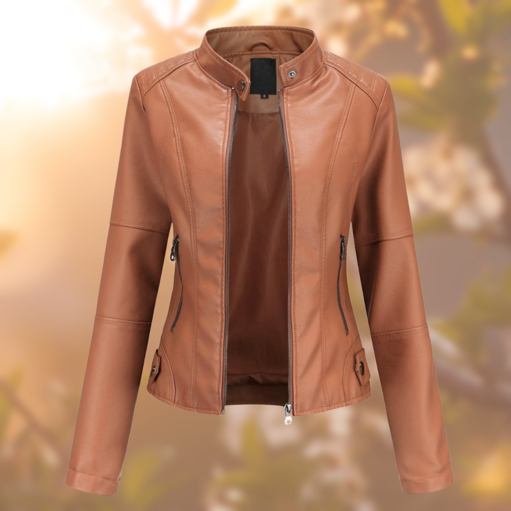 Women's Slim Fit Zip Up Faux Leather Biker Jacket view 4