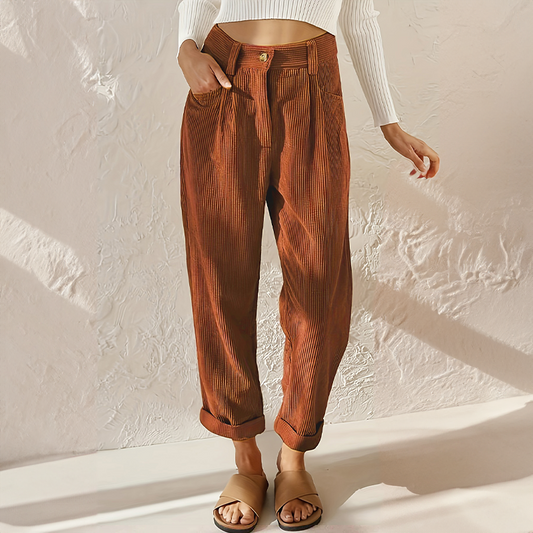 Women's High Waisted Trousers in Brown