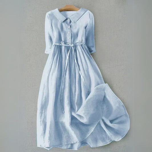 Women's Belted Shirt Dress in Sky Blue