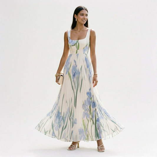 Women's Light Blue Floral Maxi Dress in Light Blue
