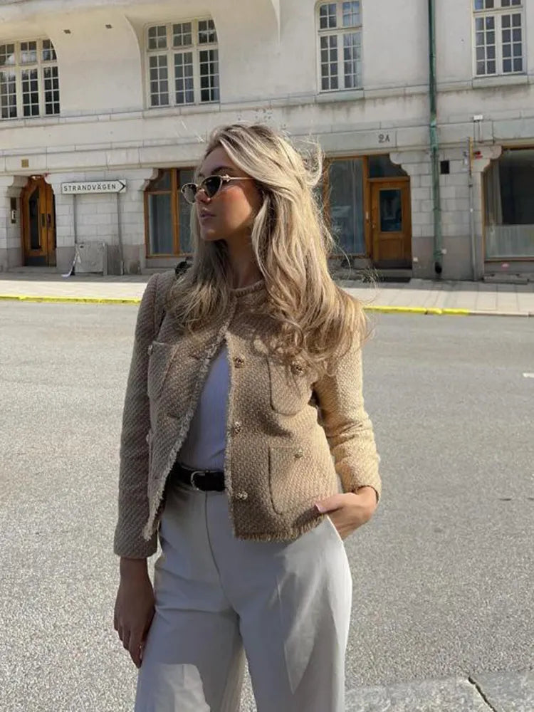 Women's Beige Button Front Blazer view 6