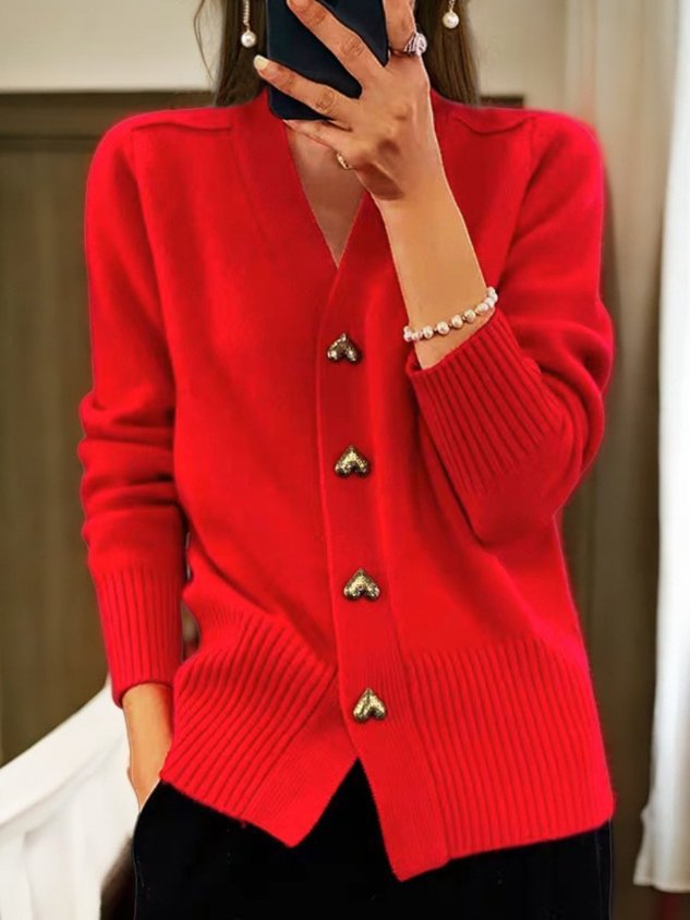 Women's Gold Button V Neck Knitted Cardigan view 5