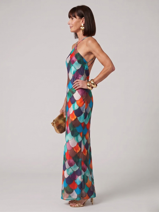 Women's Geometric Halter Neck Maxi Dress