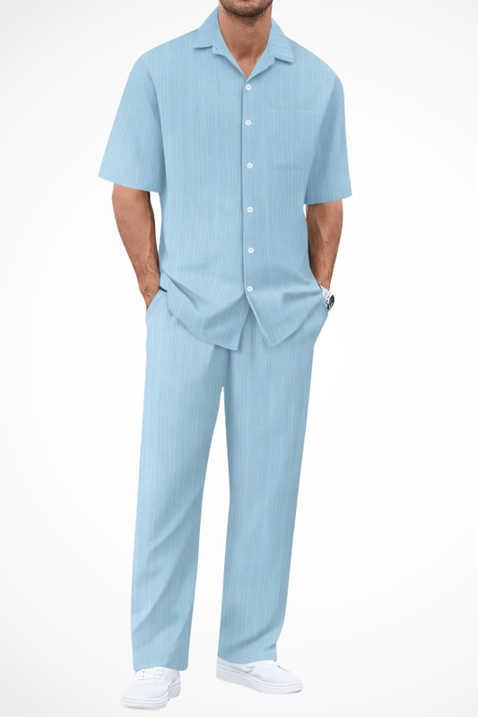 Men's Straight Leg Short Sleeve Two Piece Set in Sky Blue