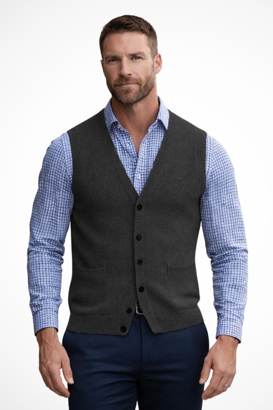 Men's V Neck Sleeveless Gilet With Pockets in Dark Grey