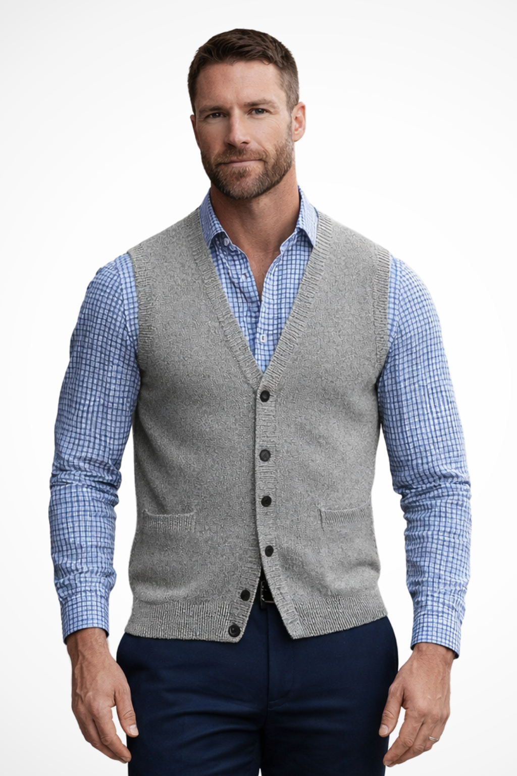 Men's V Neck Sleeveless Gilet With Pockets in Light Grey