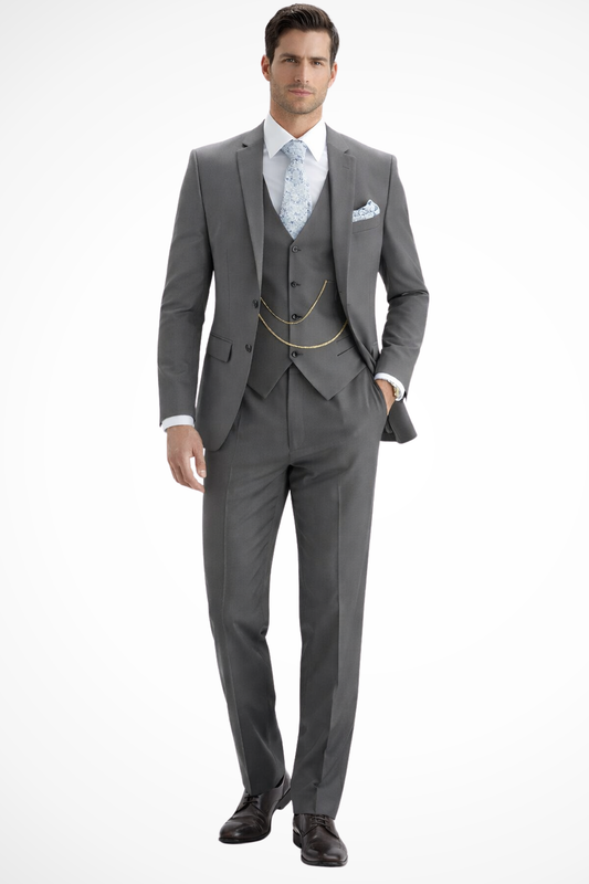 Men's Single Breasted Tailored Three Piece Suit in Grey