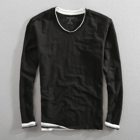 Men's White Long Sleeve Shirt in Black