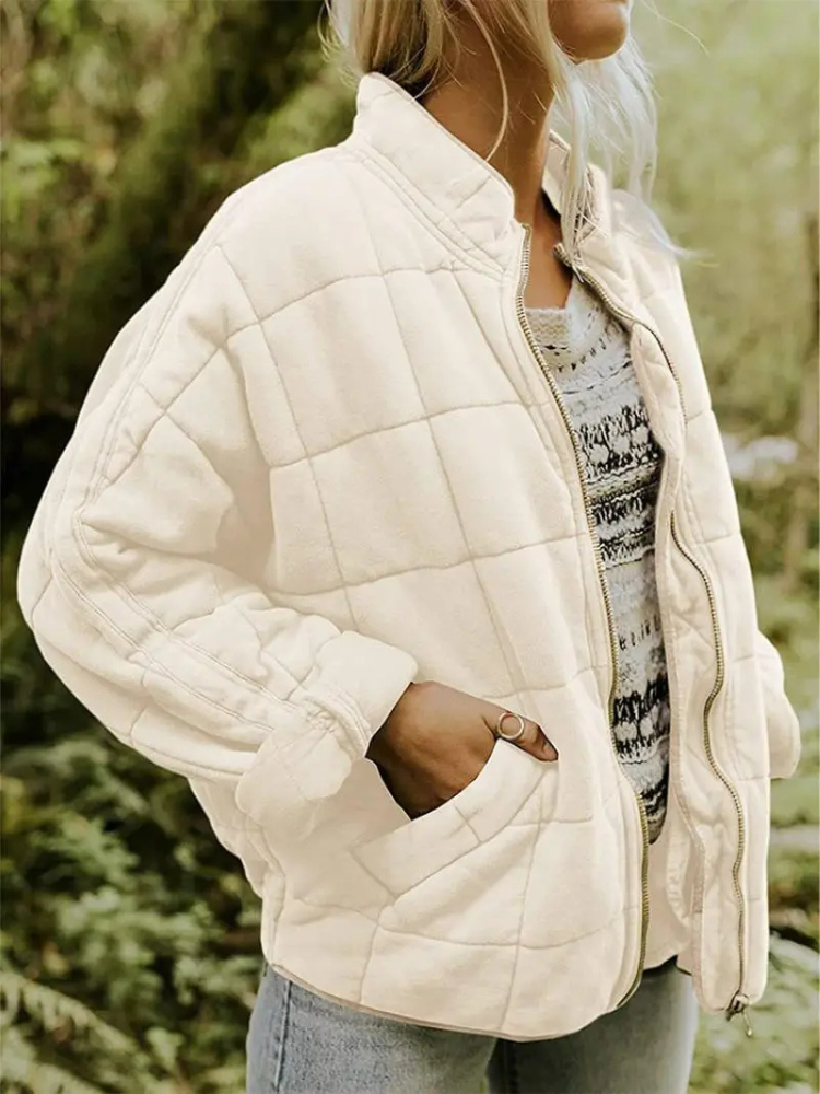 Women's Quilted Stand Collar Bomber Jacket view 25