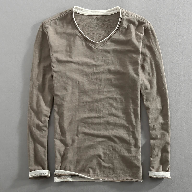 Men's White Long Sleeve Shirt in Light Gray