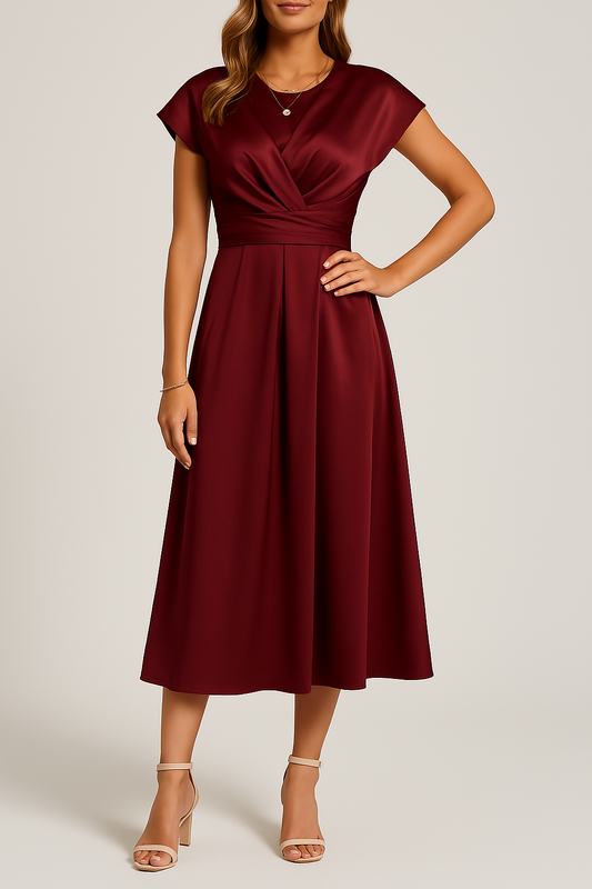 Women's Twist Front Party Midi Dress in Red