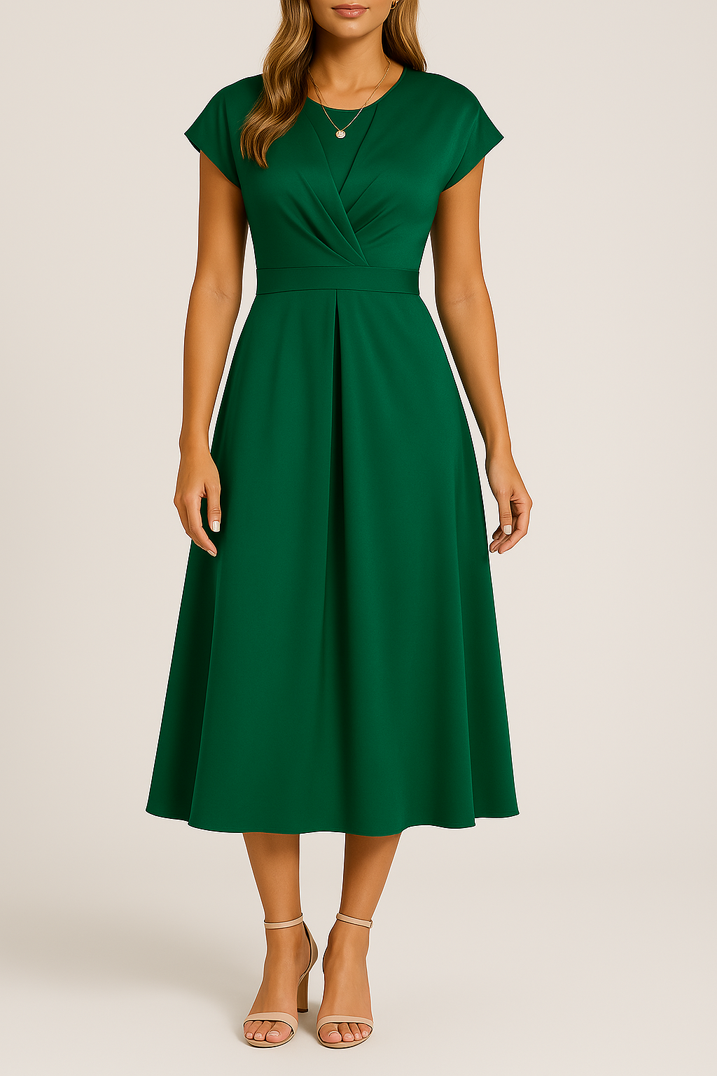 Women's Twist Front Party Midi Dress in Peacock Green