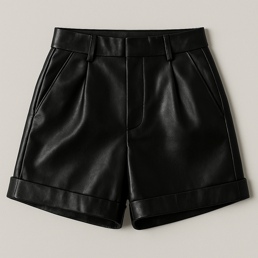 Women's Black High Waisted Faux Leather Tailored Shorts