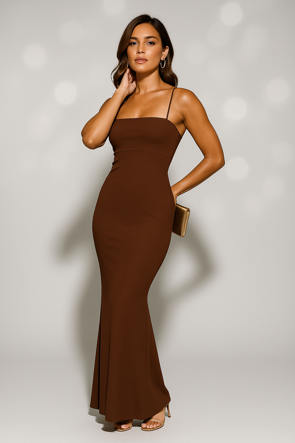 Women's Yellow Maxi Dress in Dark Brown