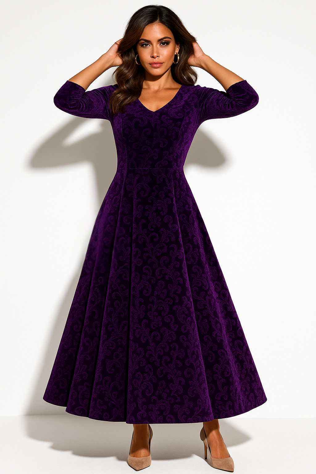 Women's Blue Floral Midi Dress in Purple