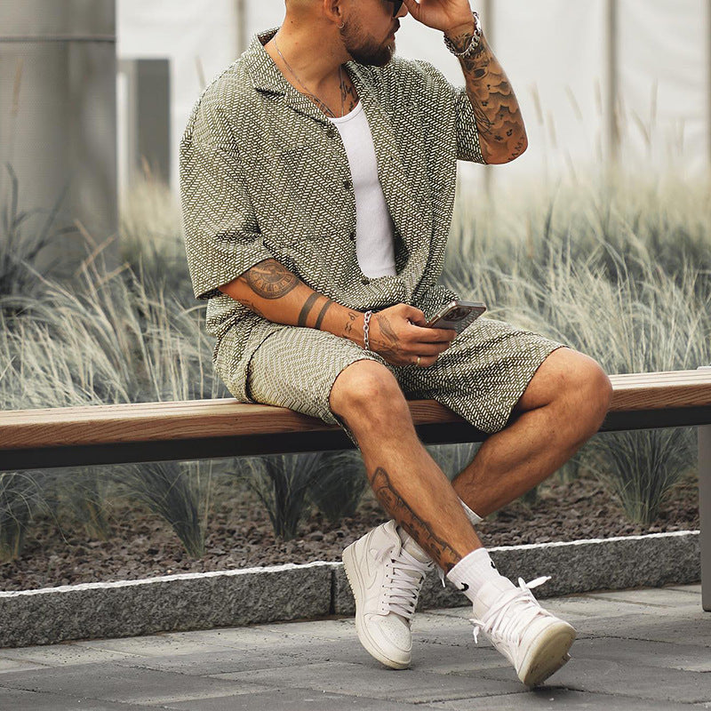 Men's Short Sleeve Printed Two Piece Set