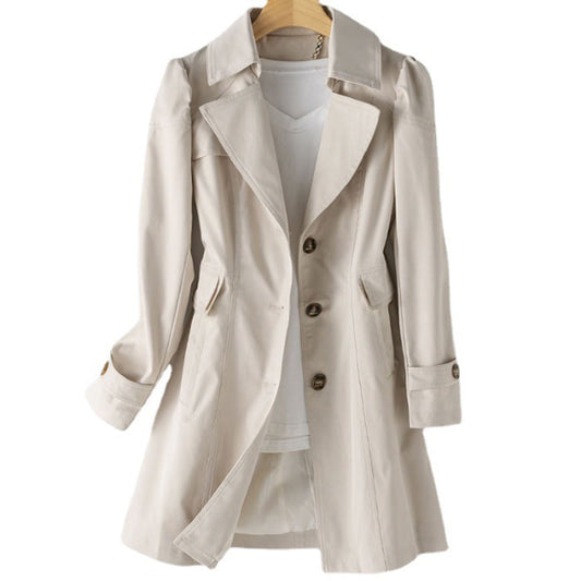 Women's Collared Single Breasted Knee Length Trench Coat view 2