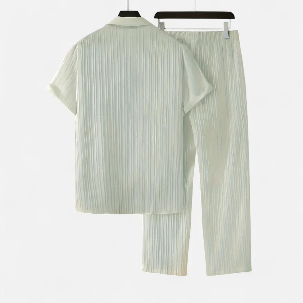 Men's Relaxed Fit Drawstring Short Sleeve Button Front Two Piece Set